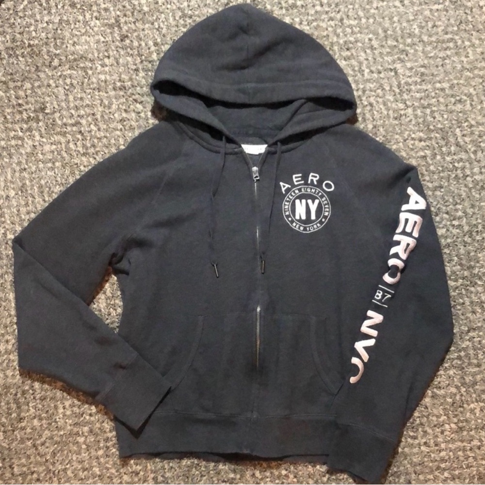 Aeropostale Gray Hoodie with White/Pink Lettering women’s large